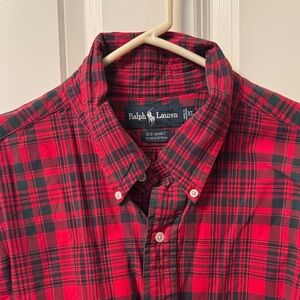 Ralph Lauren Men's Red and Black Plaid Shirt